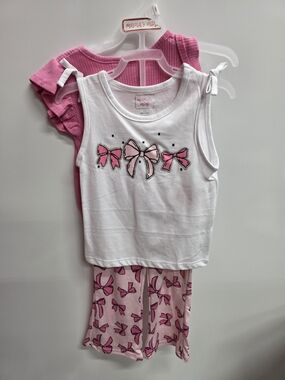 Girls 3 Piece Pink & White Bow Set